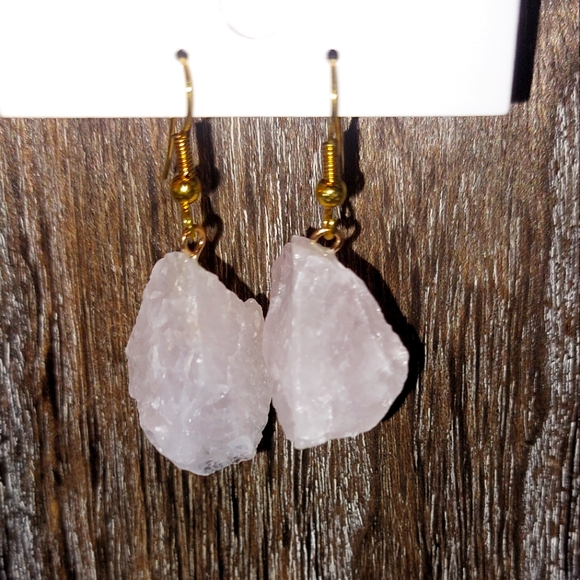 Raw Rose Quartz Earrings - Picture 1 of 3